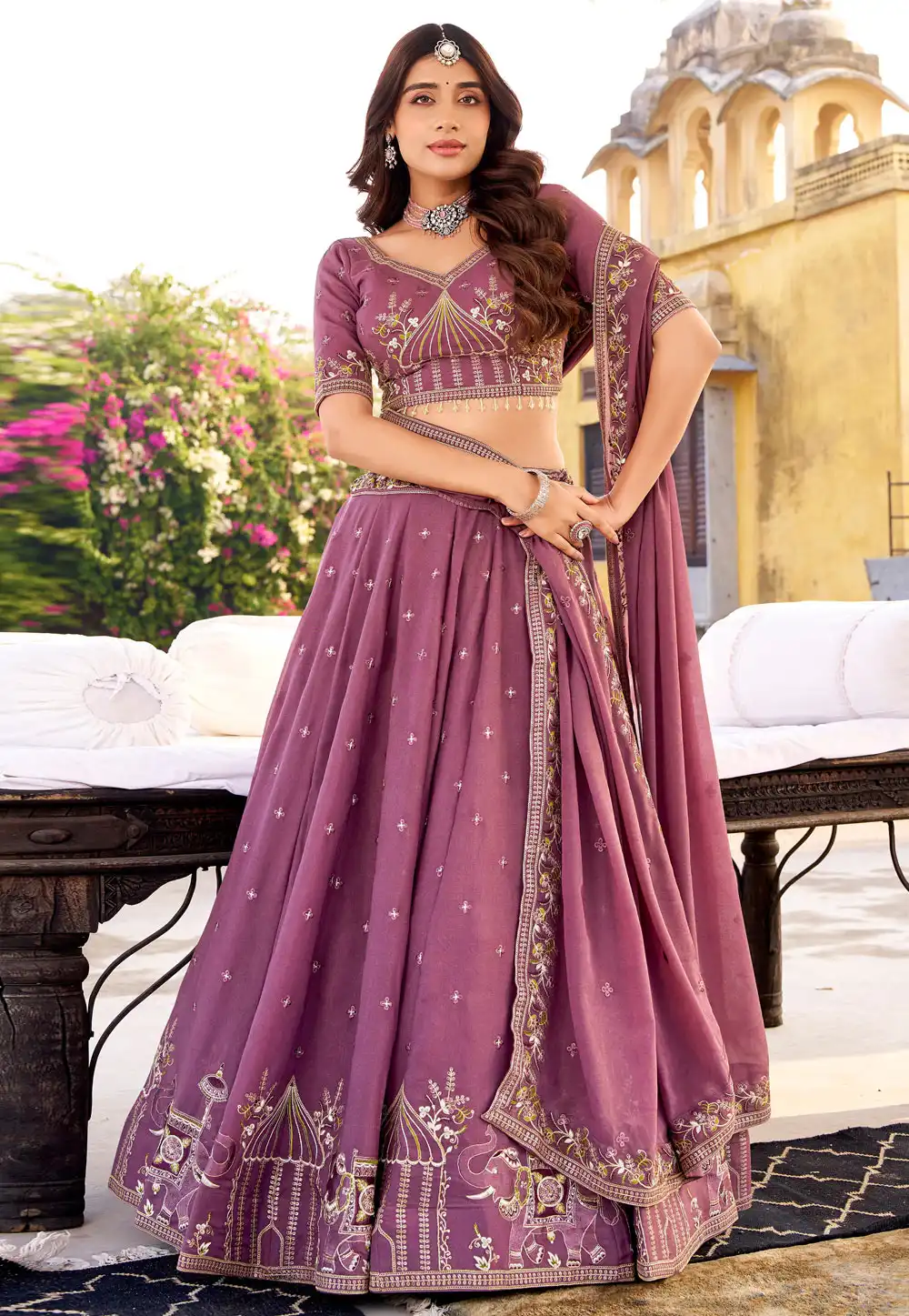 Mauve Silk Circular Lehenga Choli 321542