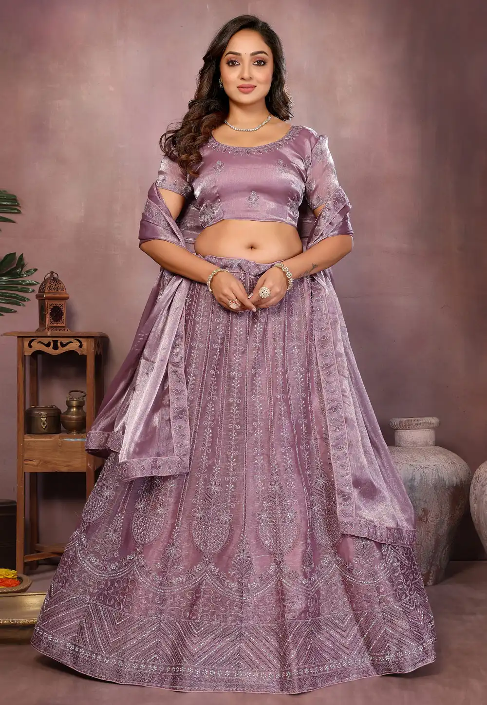 Mauve Silk Circular Lehenga Choli 320753