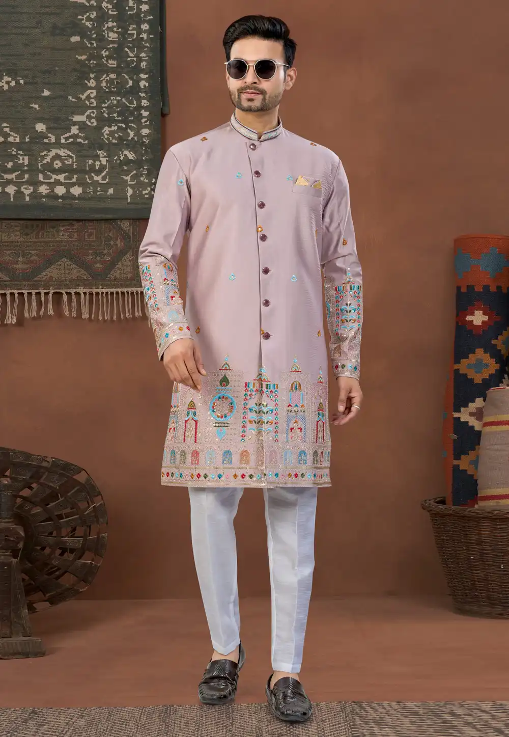 Mauve Silk Indo Western Suit 324613