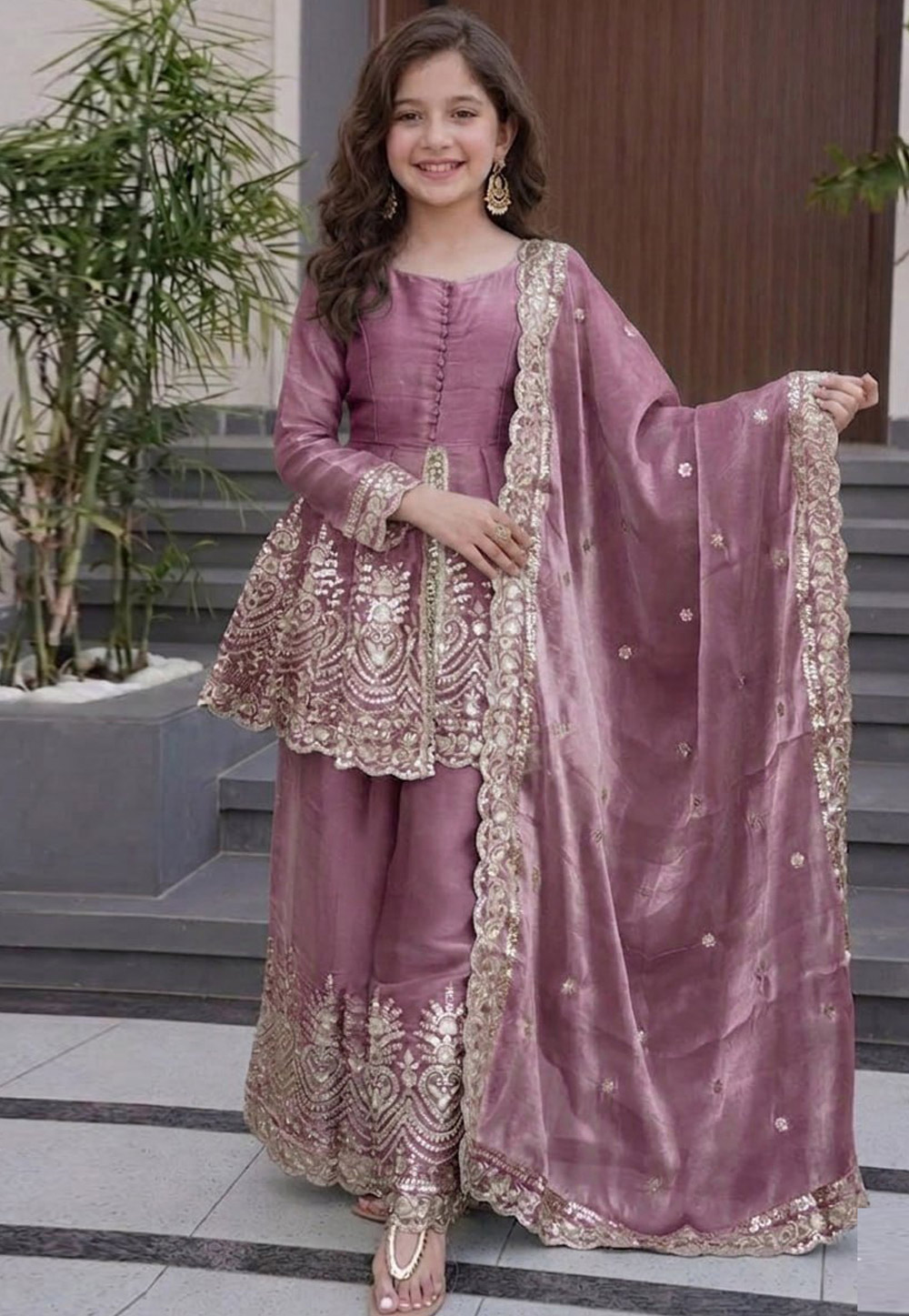 Mauve Silk Kids Palazzo Suit 330203