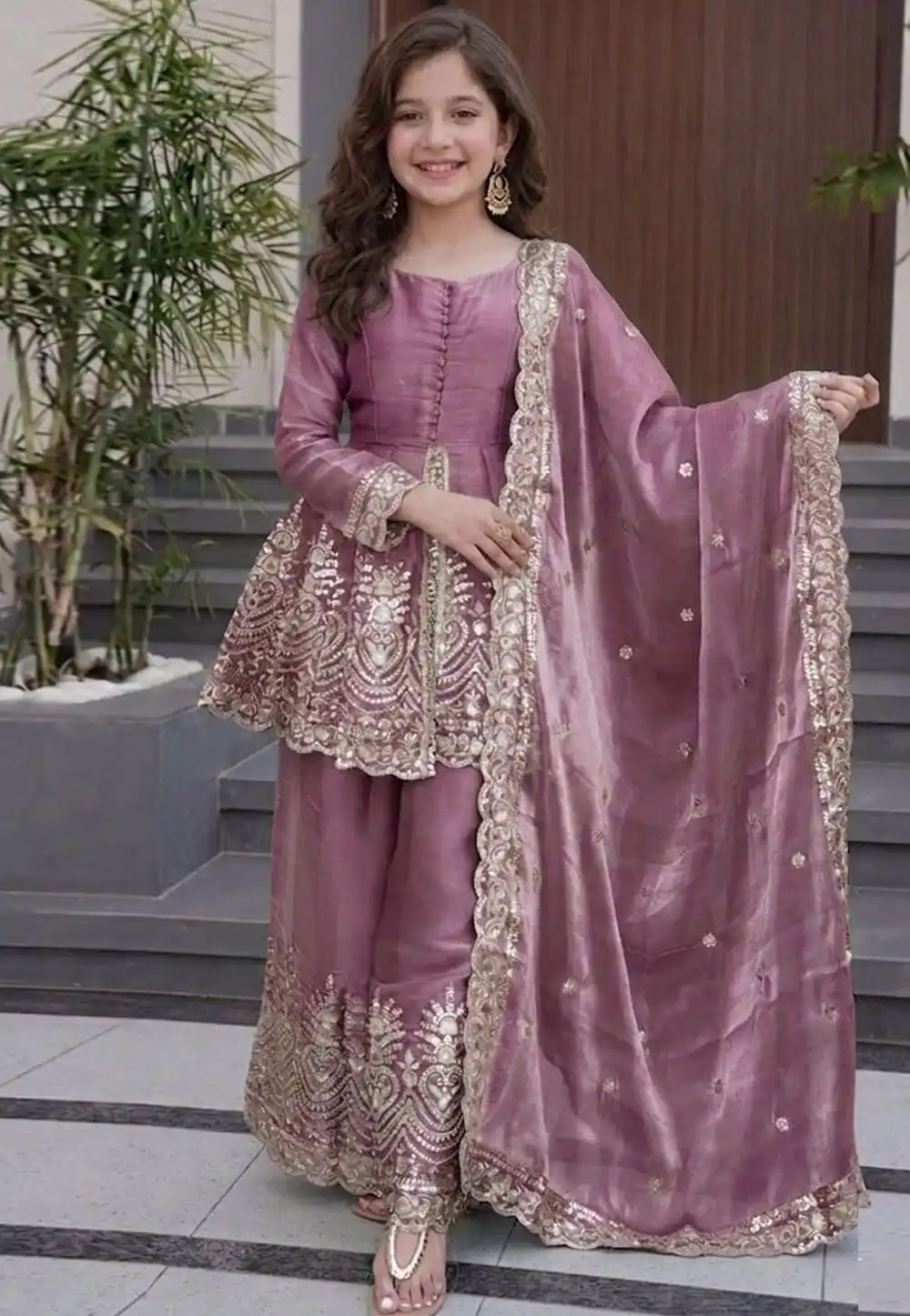 Mauve Silk Kids Palazzo Suit 330203