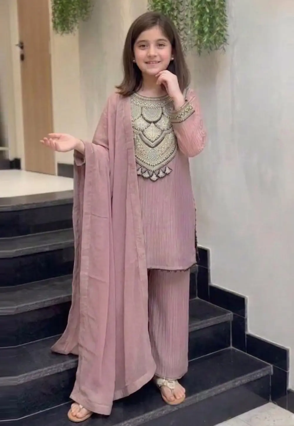 Mauve Silk Kids Salwar Suit 331790