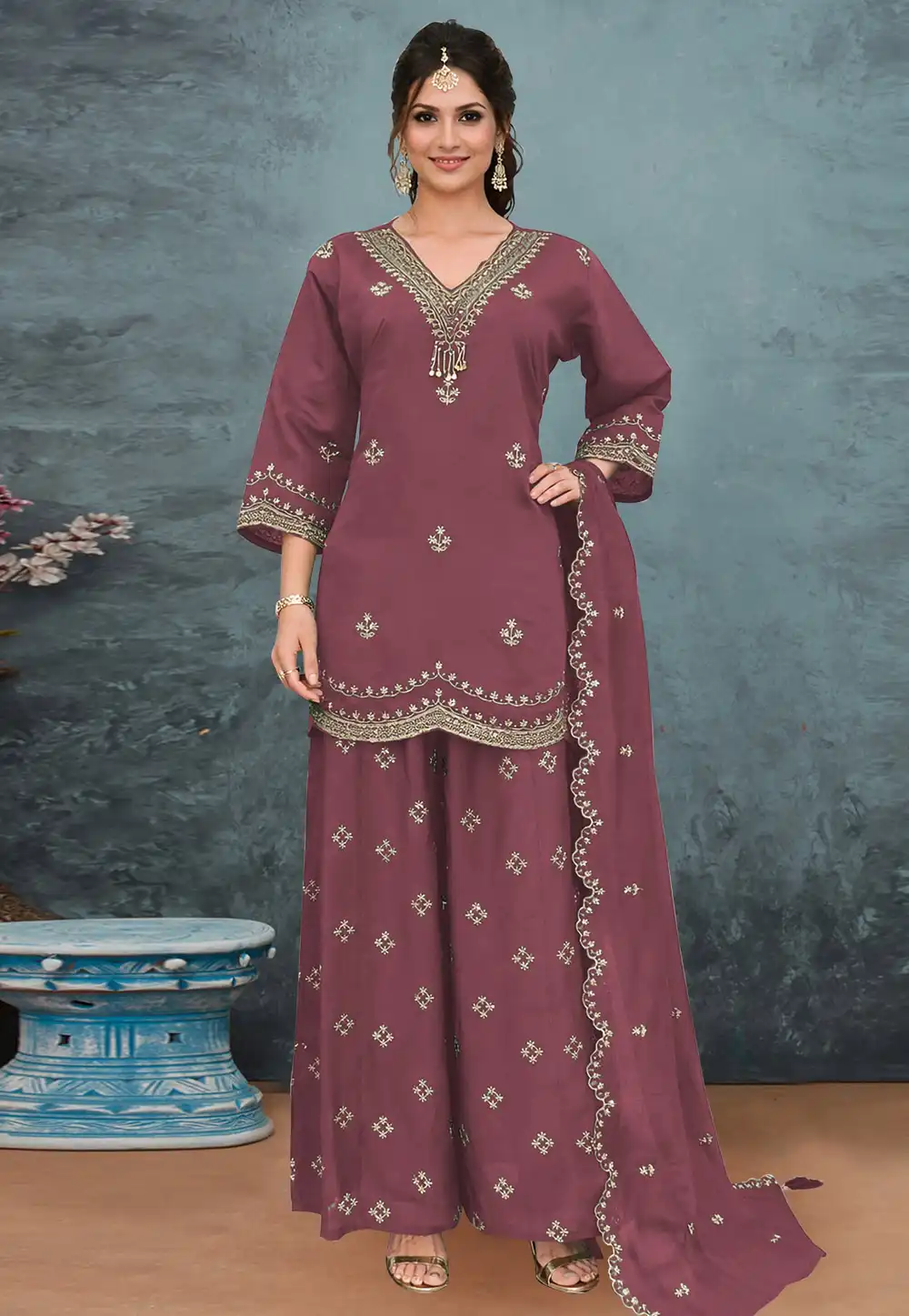 Mauve Silk Pakistani Suit 328263