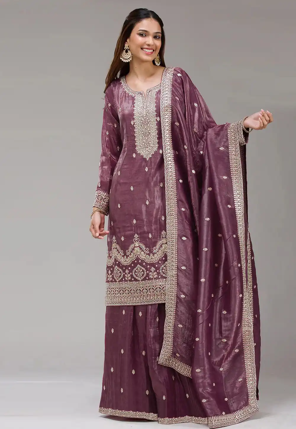 Mauve Silk Palazzo Suit 321198