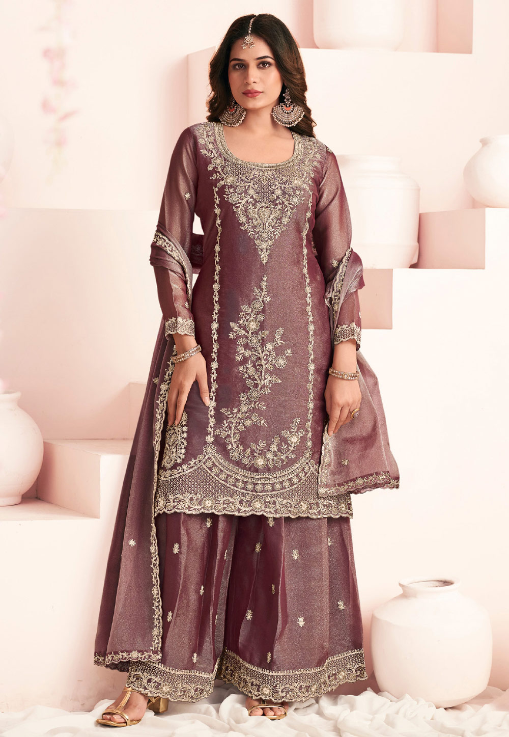Mauve Silk Palazzo Suit 325942