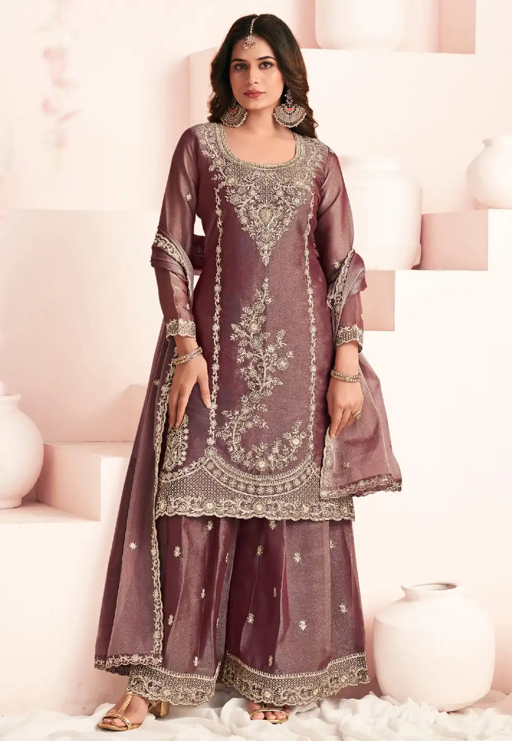 Mauve Silk Palazzo Suit 325942