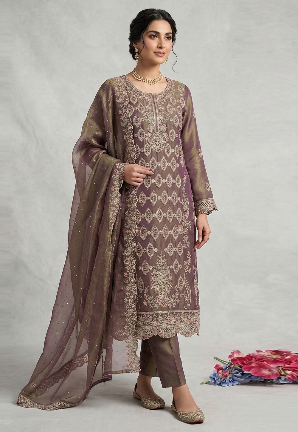 Mauve Silk Pant Style Suit 329591