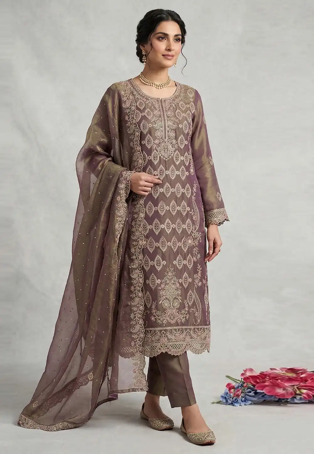 Mauve Silk Pant Style Suit 329591