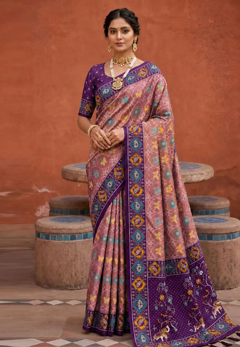Mauve Silk Patola Saree 333861
