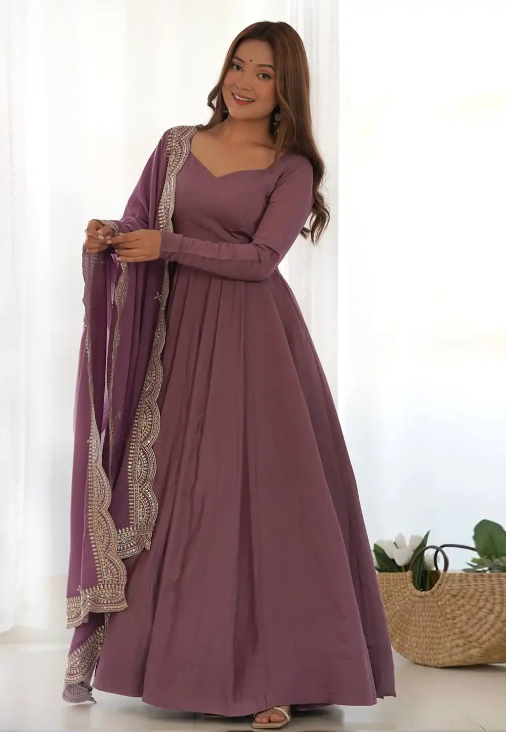 Mauve Silk Readymade Anarkali Suit 323768