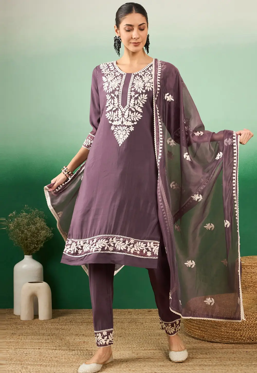 Mauve Silk Readymade Pakistani Suit 332260
