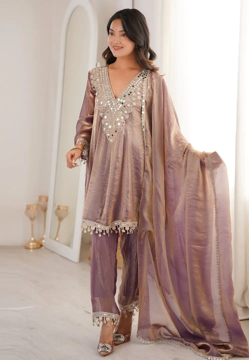 Mauve Silk Readymade Pakistani Suit 325502