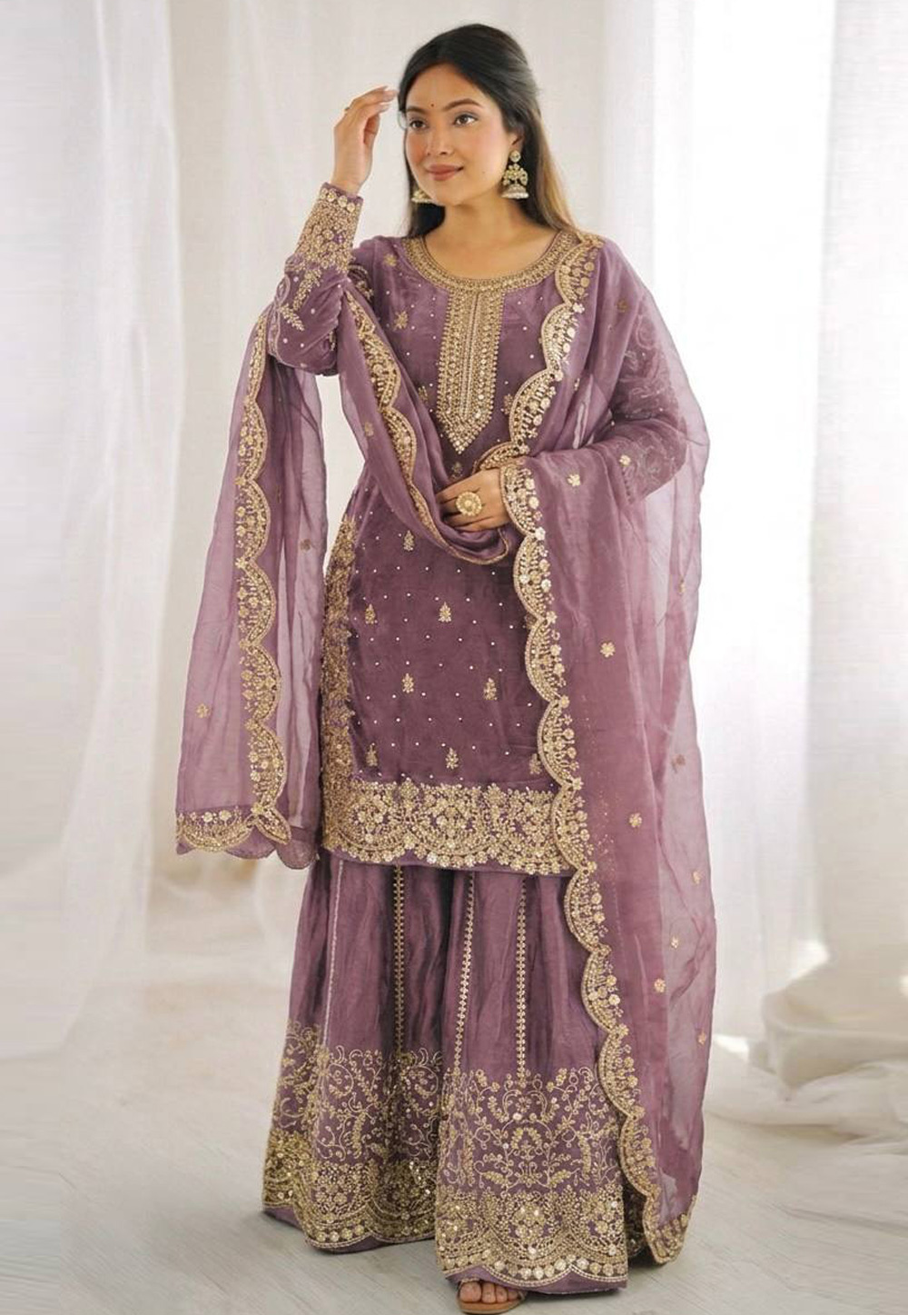 Mauve Silk Readymade Pakistani Suit 329095