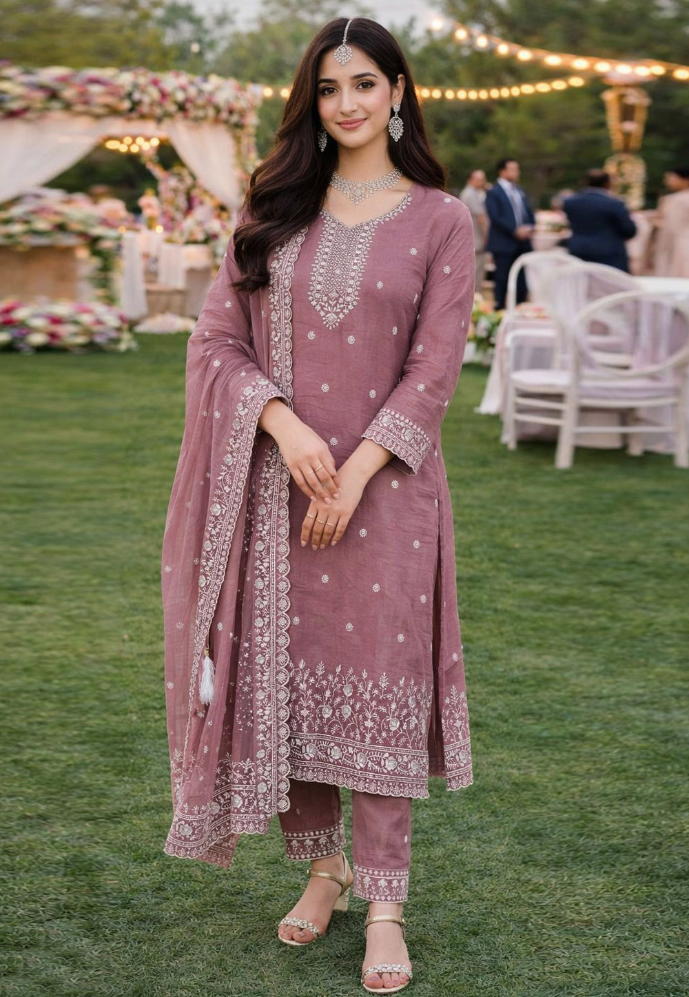 Mauve Silk Readymade Pant Style Suit 324201
