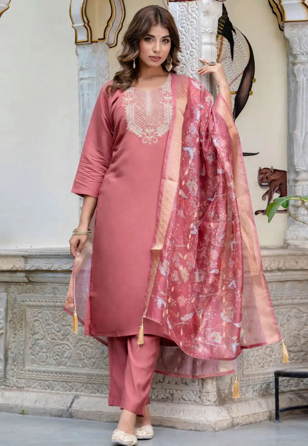 Mauve Silk Readymade Pant Style Suit 329978