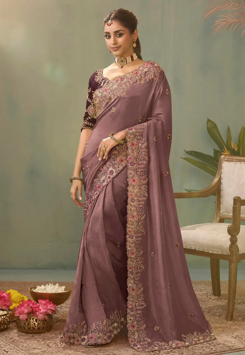 Mauve Silk Saree With Blouse 333768