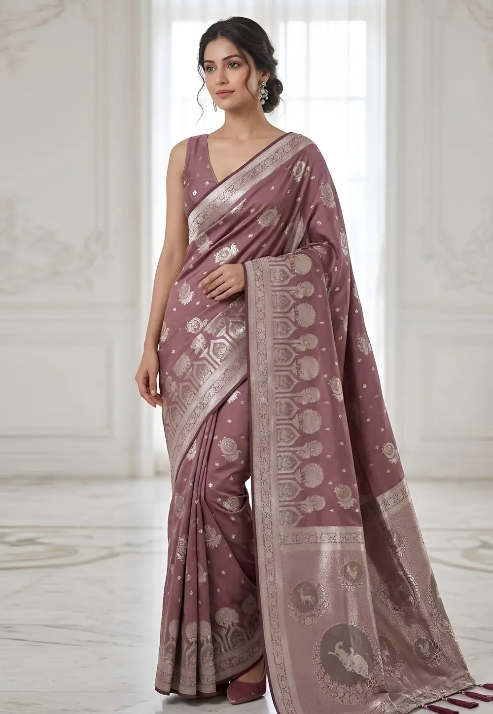 Mauve Silk Saree With Blouse 331850