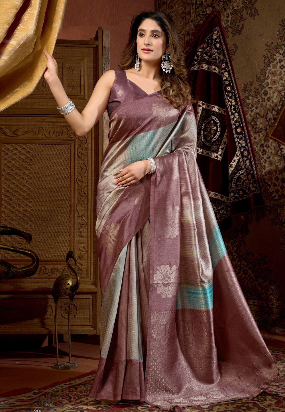 Mauve Silk Saree With Blouse 323047