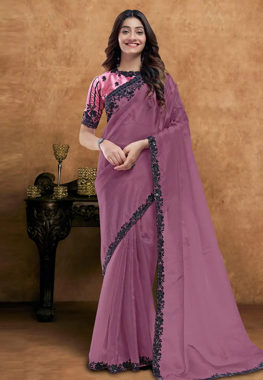 Mauve Silk Saree With Blouse 326470