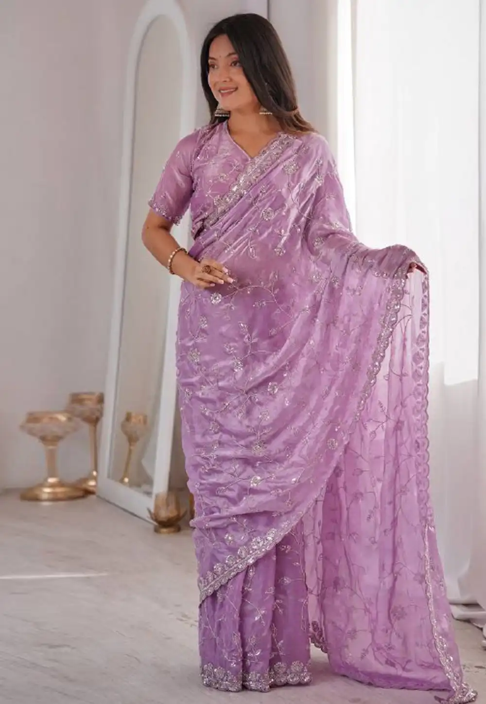 Mauve Silk Saree With Blouse 327138