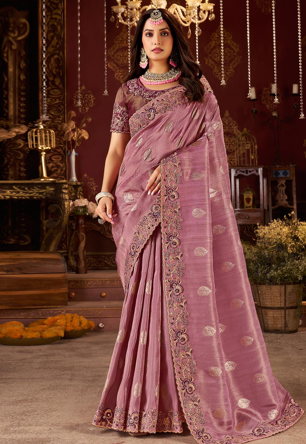 Mauve Silk Saree With Blouse 321701