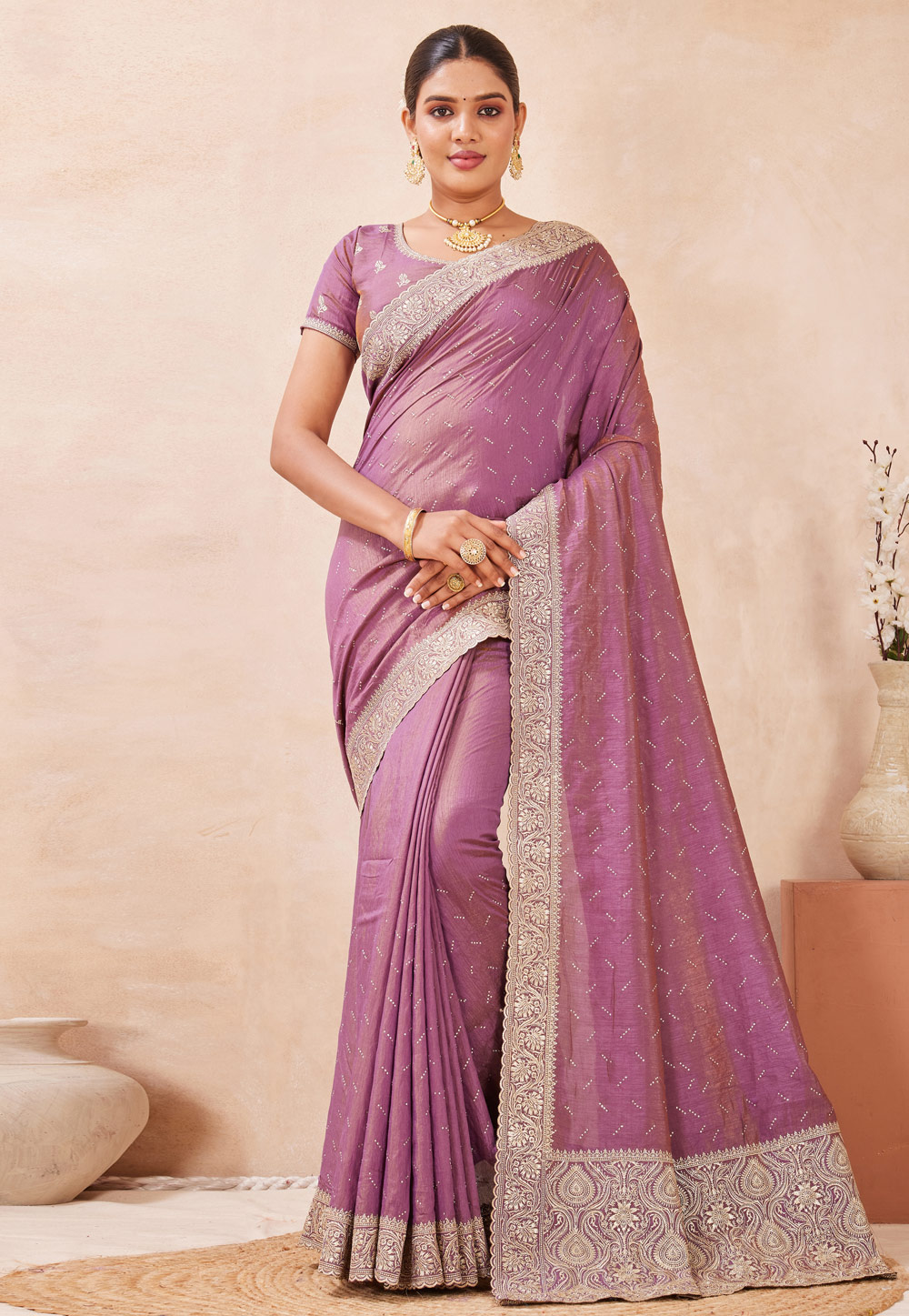 Mauve Silk Saree With Blouse 320885