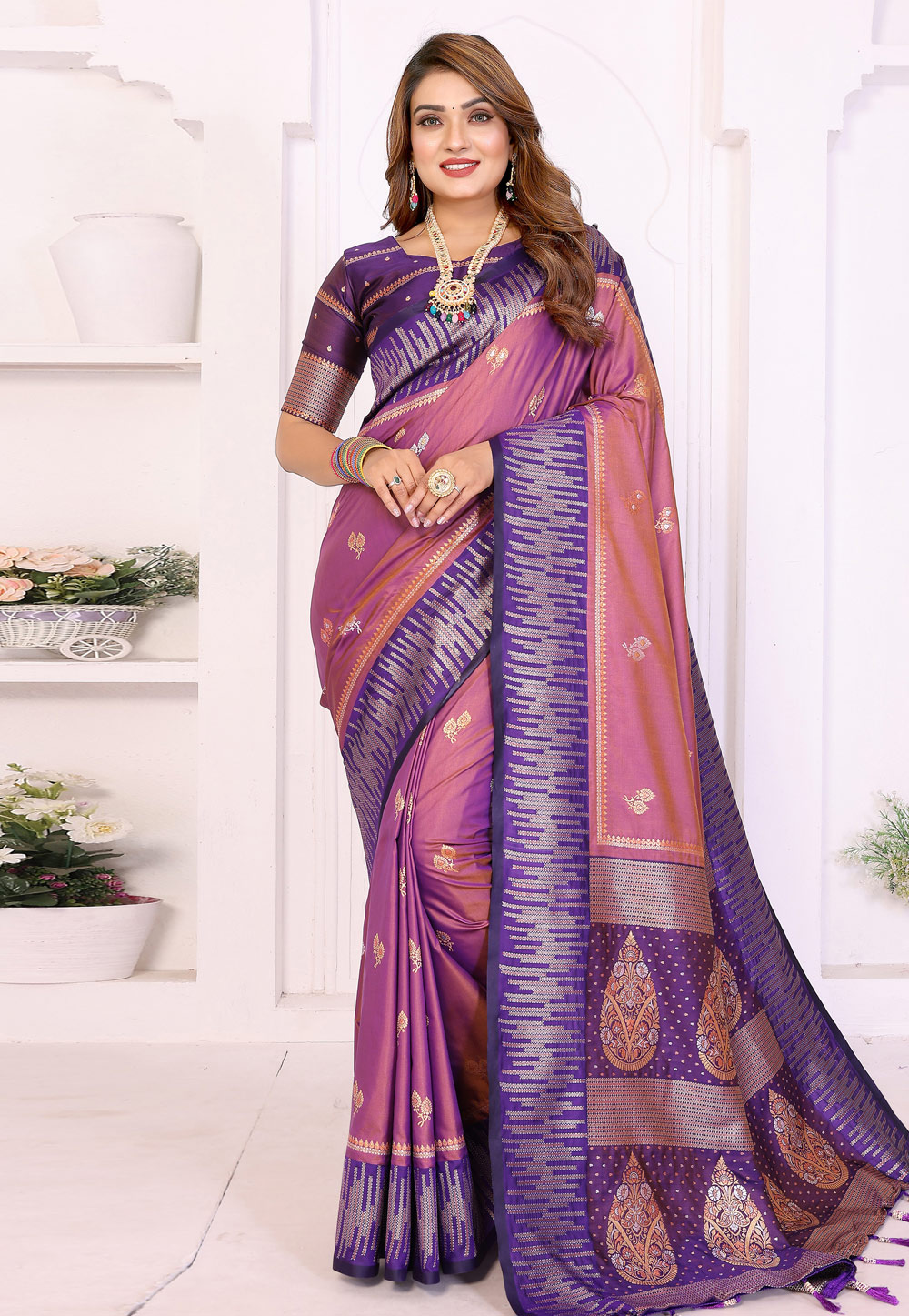 Mauve Silk Saree With Blouse 321314