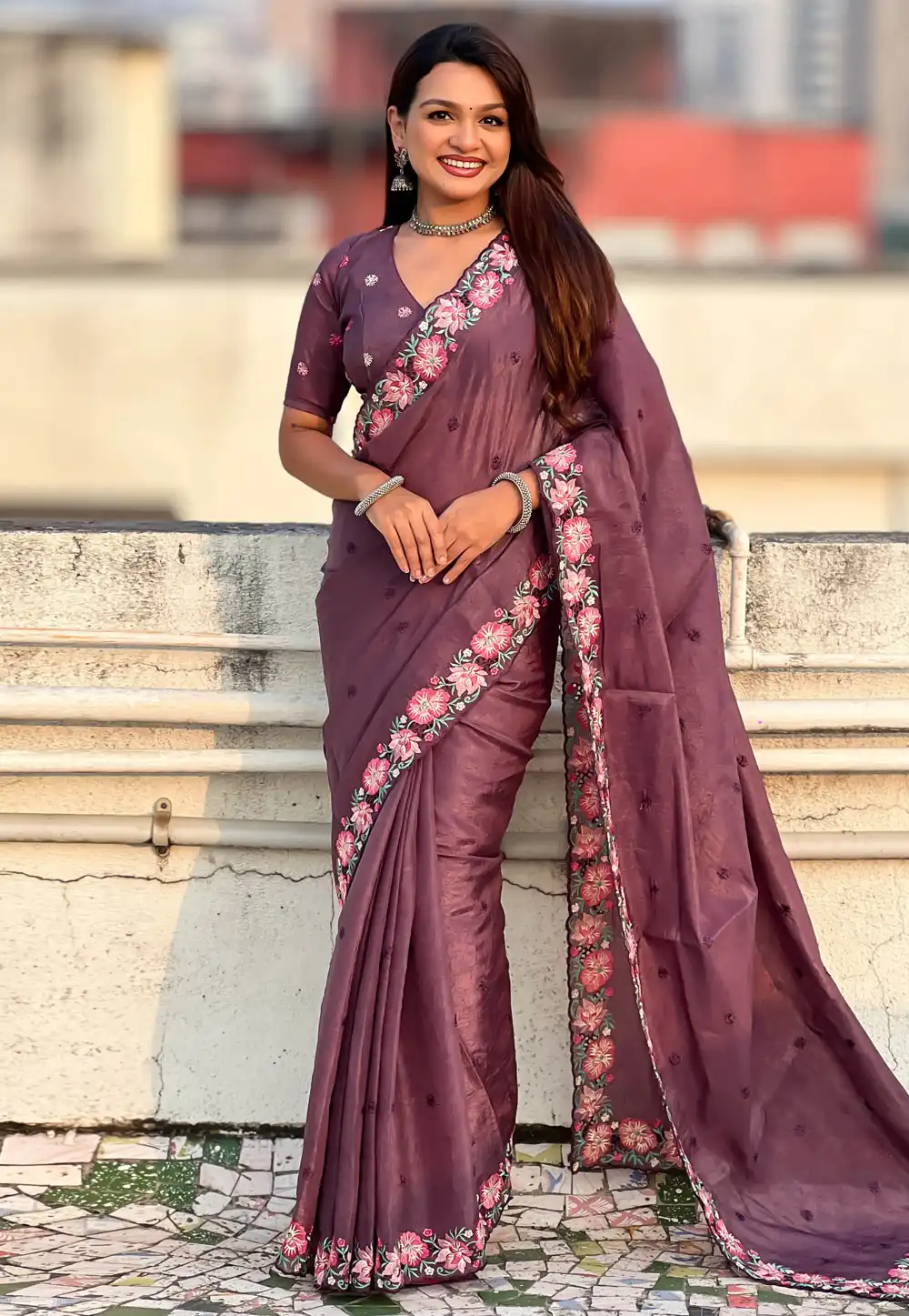 Mauve Silk Saree With Blouse 323536