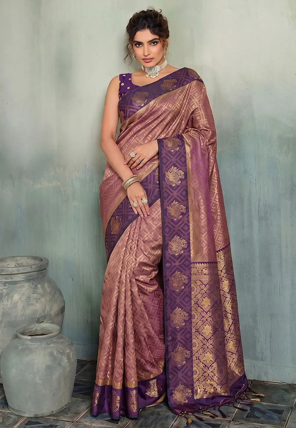Mauve Silk Saree With Blouse 335554