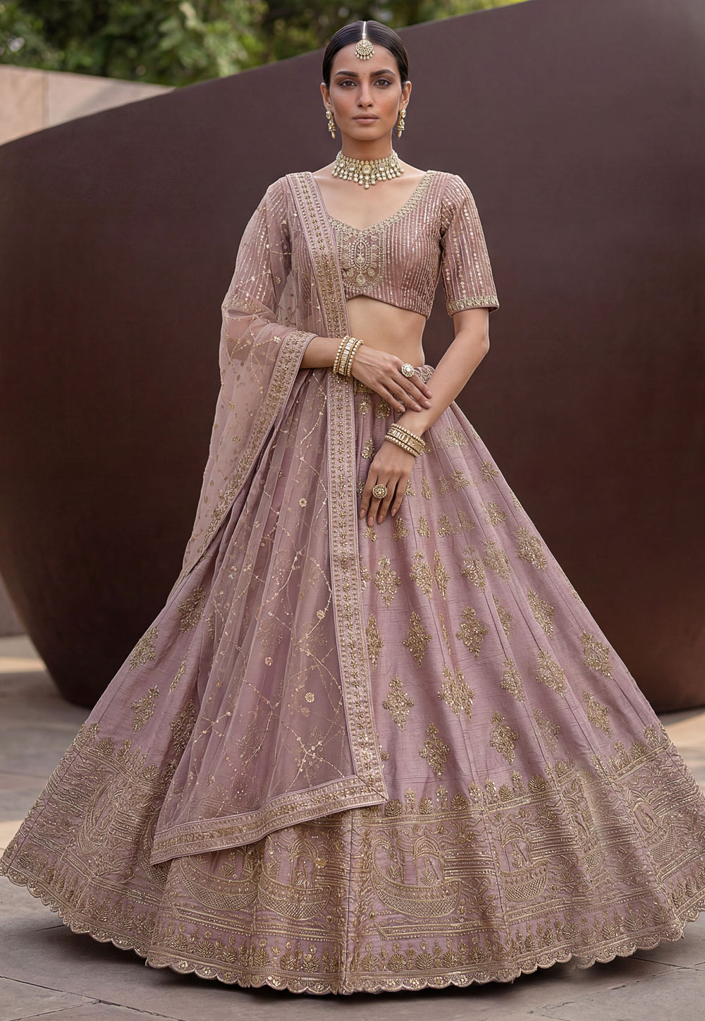 Mauve Silk Wedding Lehenga Choli 326333