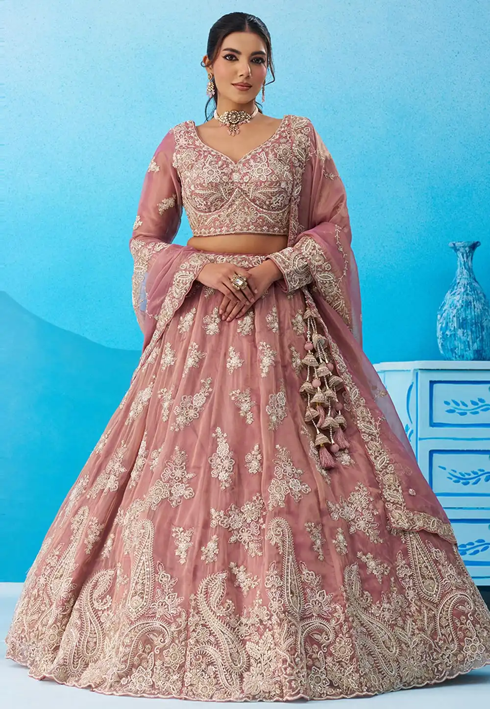 Mauve Tissue Circular Lehenga Choli 326158
