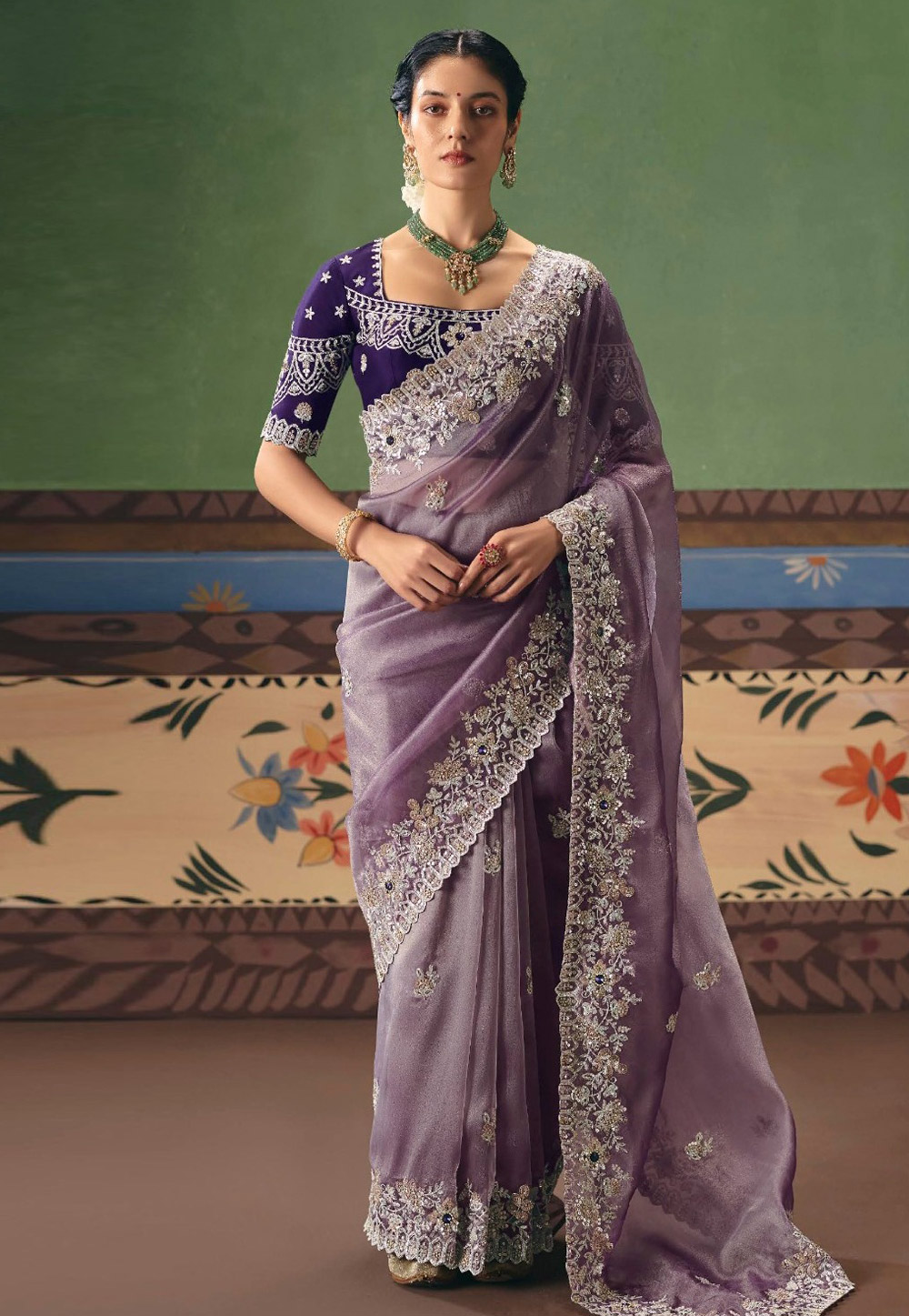 Mauve Tissue Saree With Blouse 324640