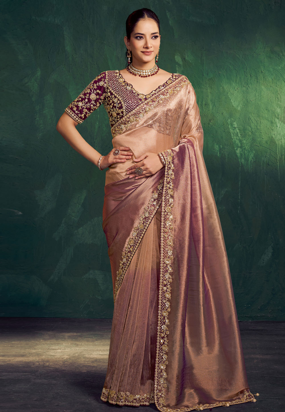 Mauve Tissue Silk Half N Half Saree 322938