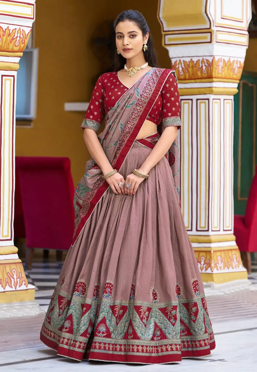 Mauve Tussar Silk Circular Lehenga Choli 327433