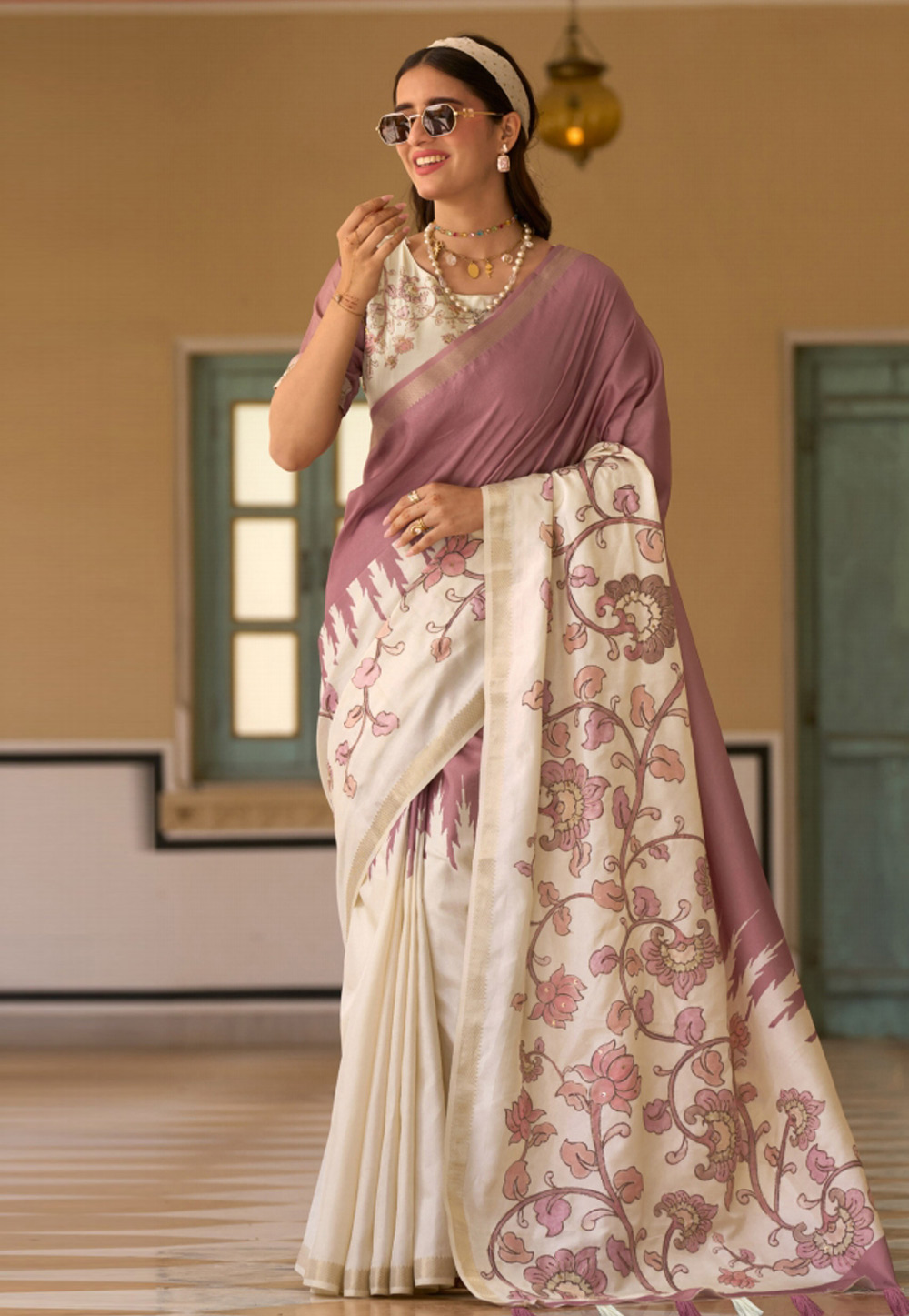 Mauve Tussar Silk Half N Half Saree 326838