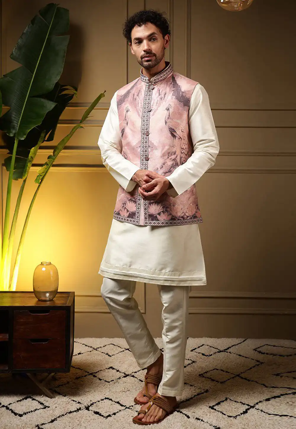 Mauve Viscose Kurta Pajama With Jacket 325852