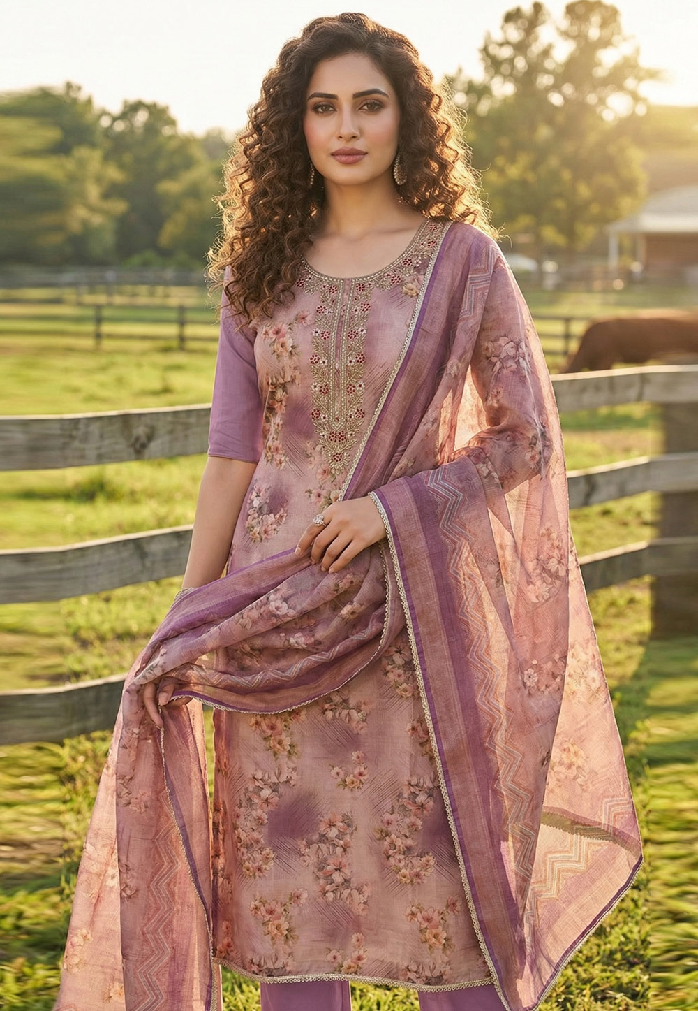 Mauve Viscose Pant Style Suit 326472