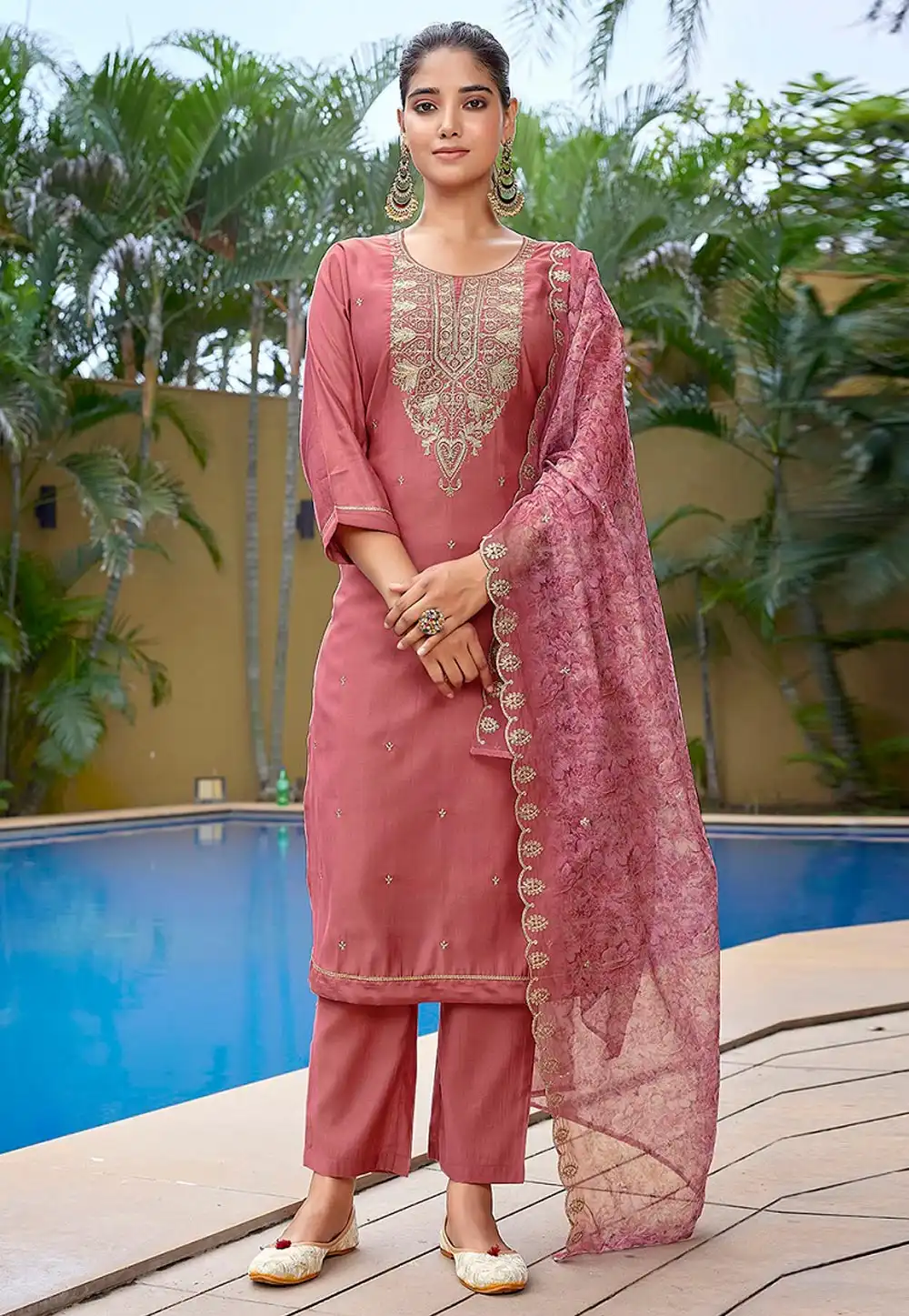 Mauve Viscose Readymade Pant Style Suit 324841
