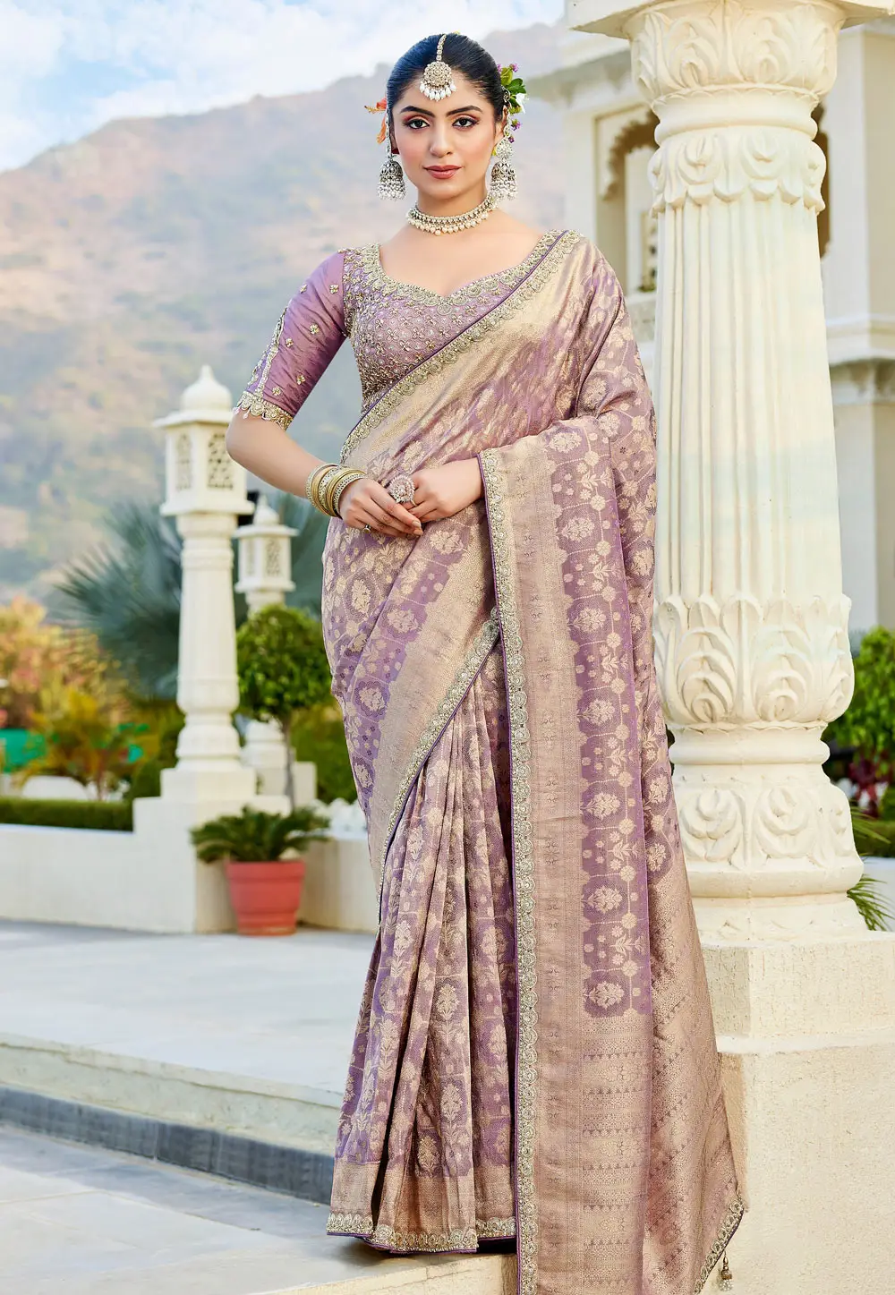 Mauve Viscose Saree With Blouse 331142