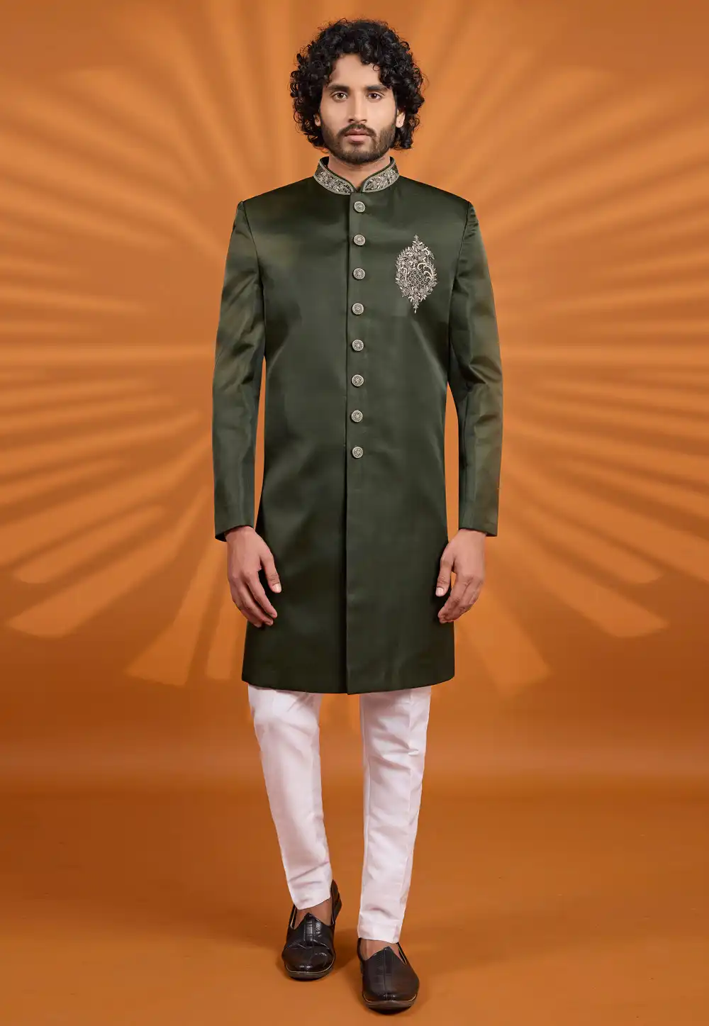 Mehndi Art Silk Achkan Style Sherwani 330257