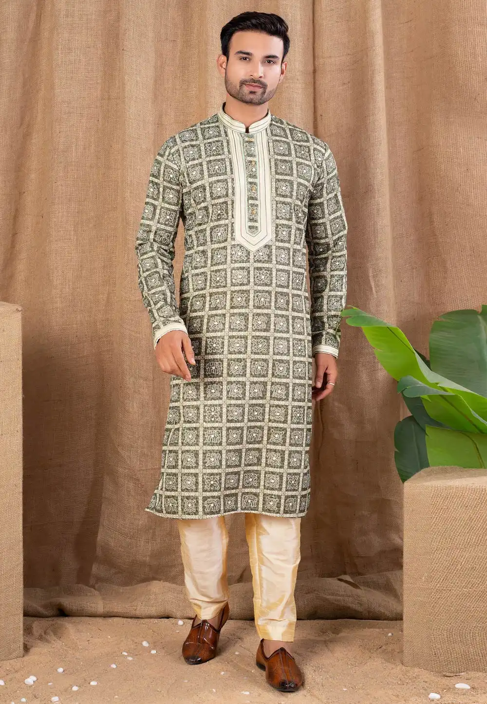 Mehndi Art Silk Kurta Pajama 316452