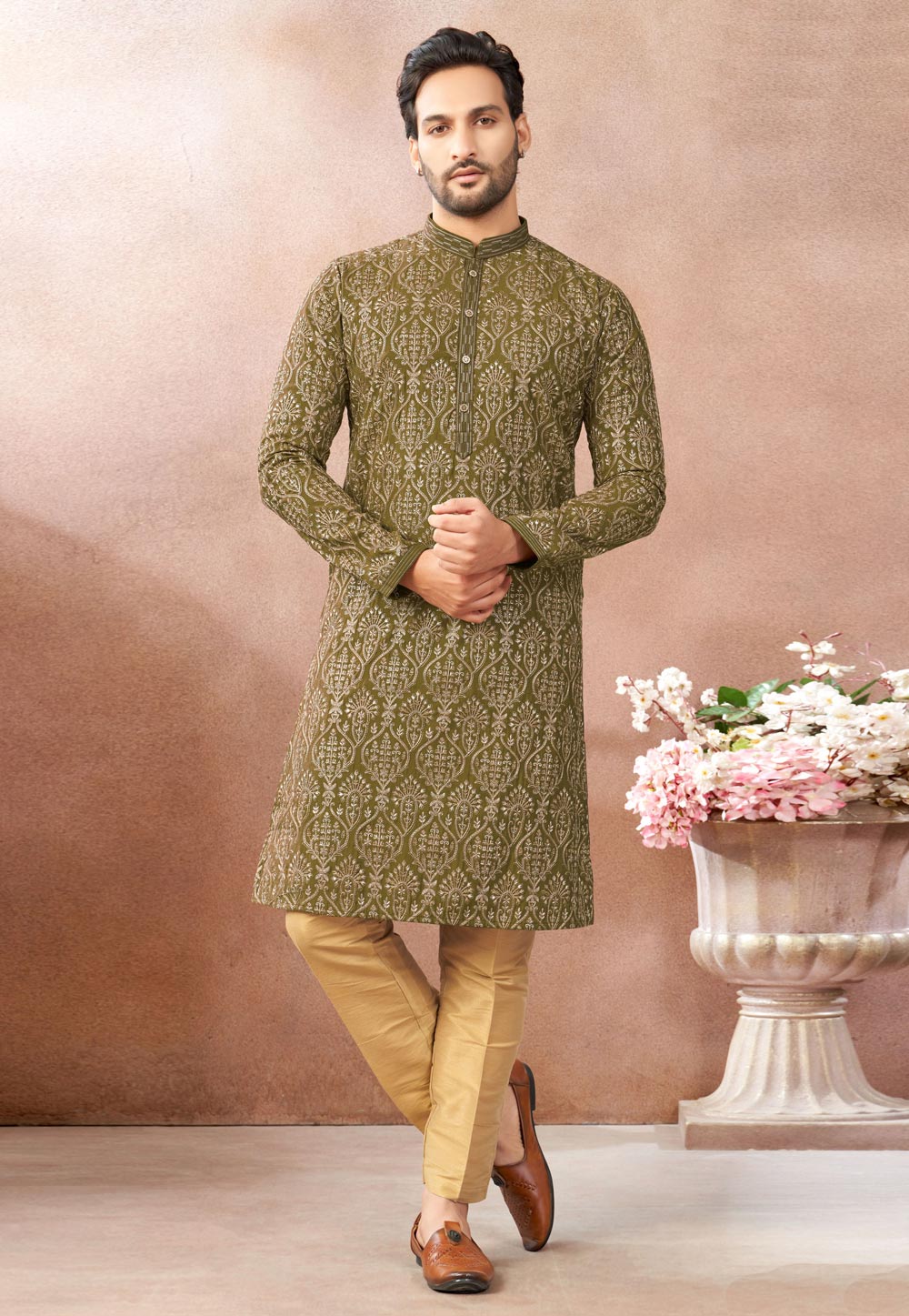 Mehndi Art Silk Kurta Pajama 322471