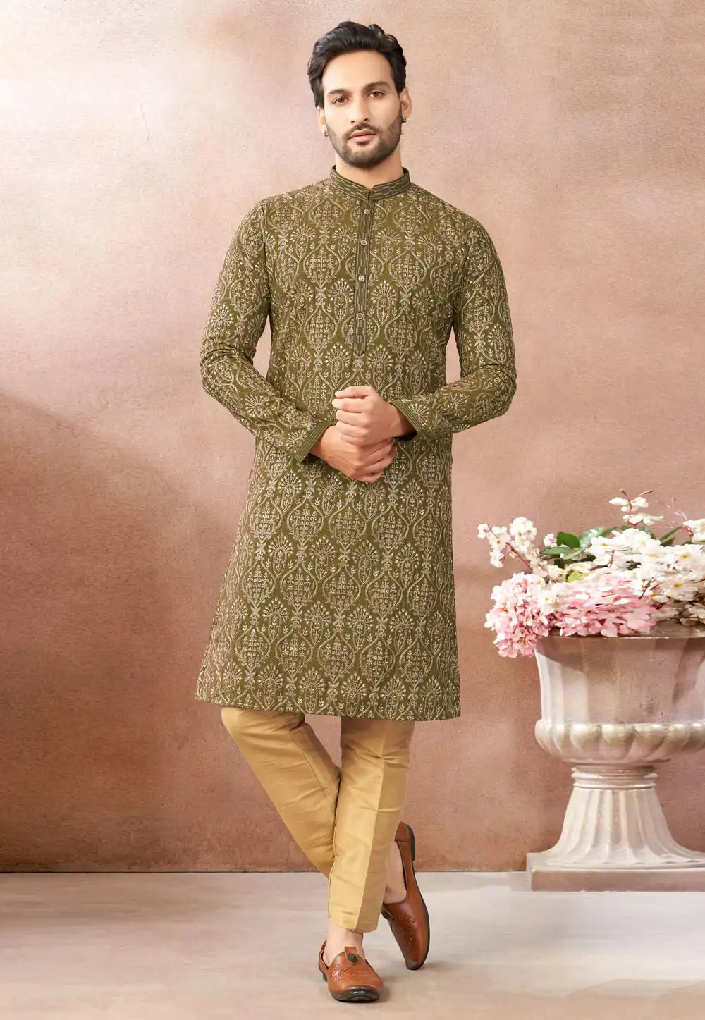 Mehndi Art Silk Kurta Pajama 322471