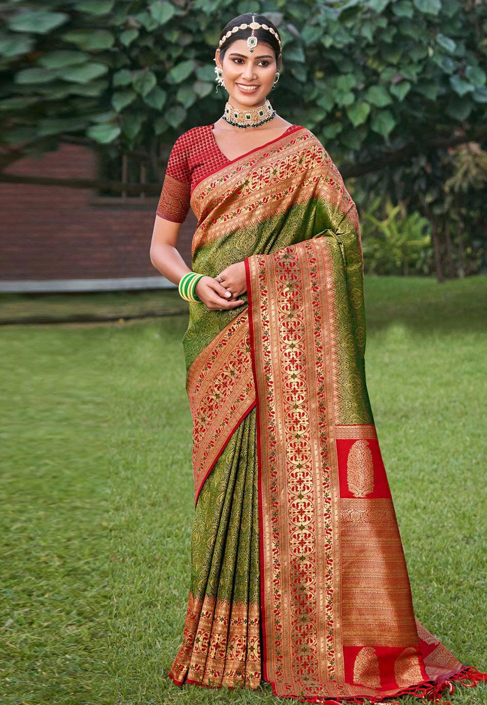 Mehndi Banarasi Silk Saree 324234