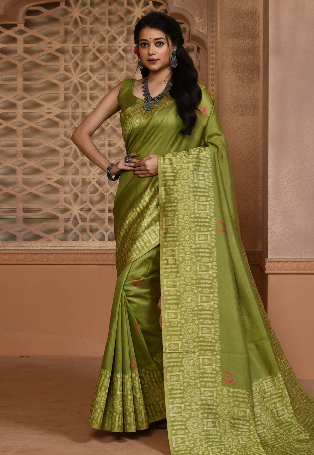 Mehndi Banglori Silk Saree With Blouse 320006