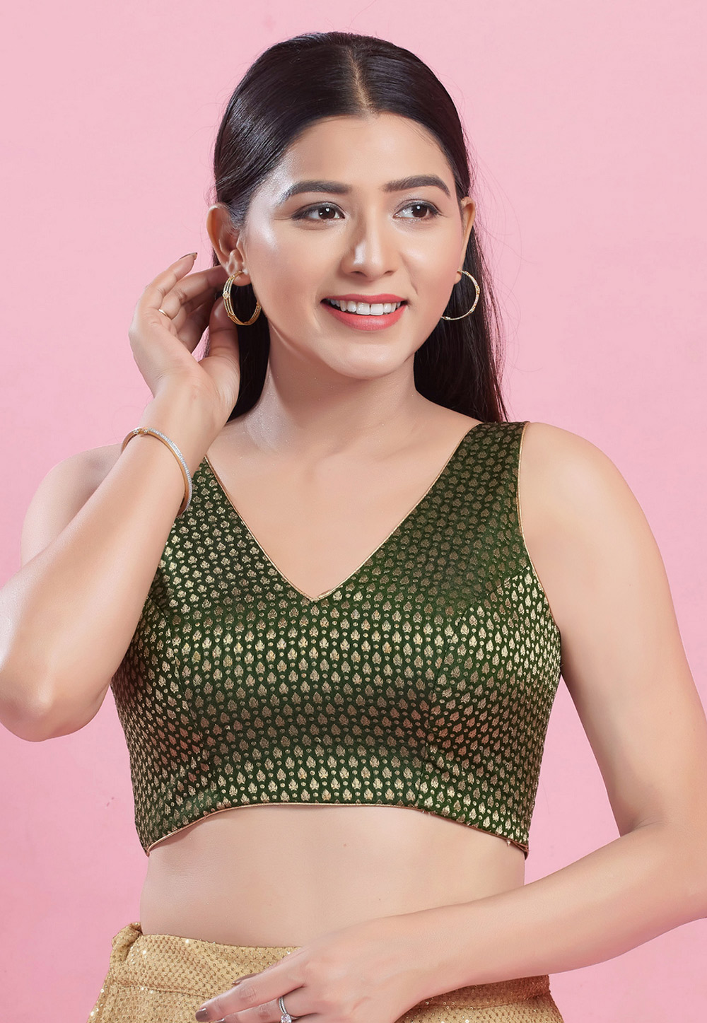 Mehndi Brocade Readymade Blouse 325807