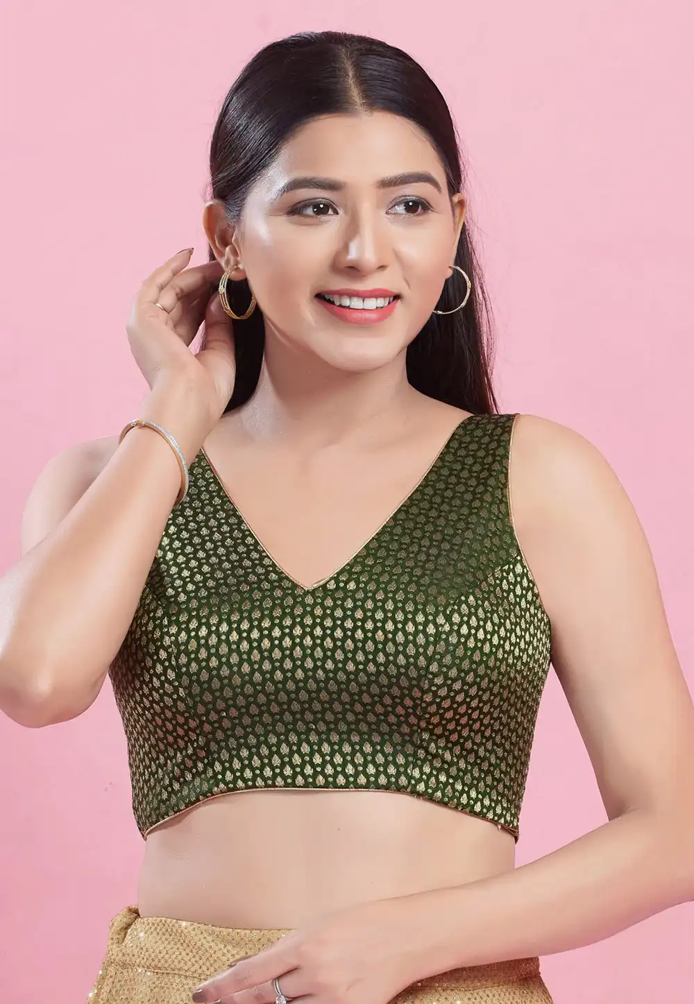 Mehndi Brocade Readymade Blouse 325807