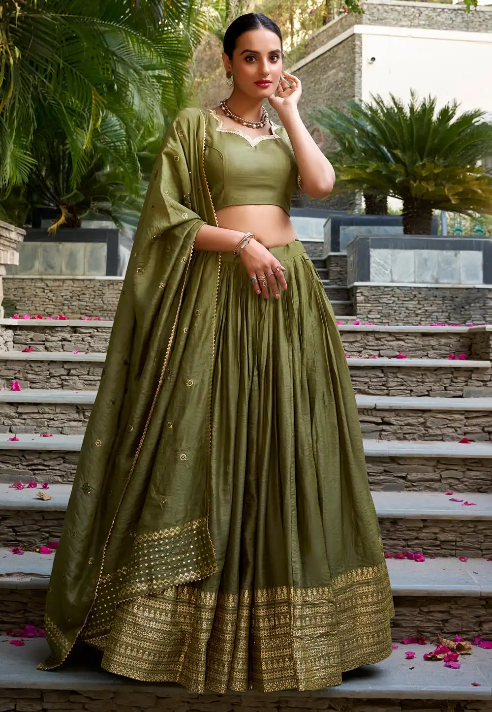 Mehndi Chanderi Circular Lehenga Choli 307853