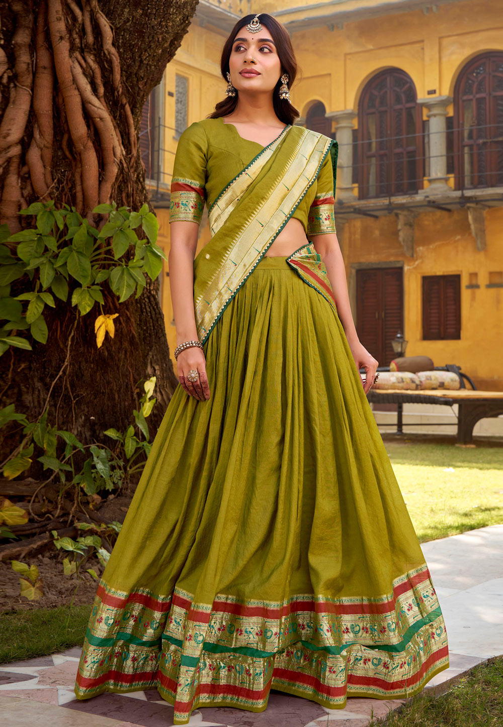Mehndi Chanderi Circular Lehenga Choli 321871