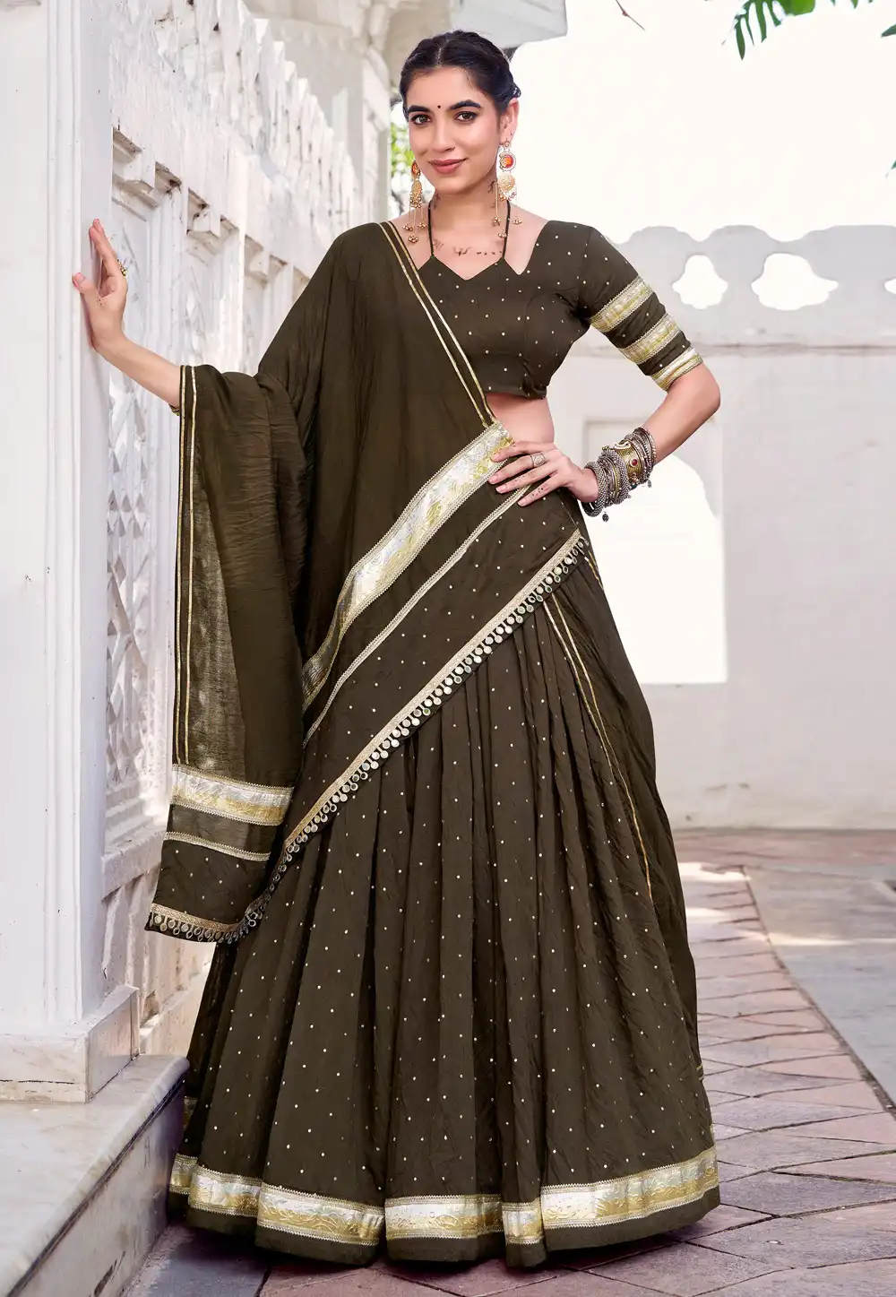 Mehndi Chanderi Navratri Chaniya Choli 315451